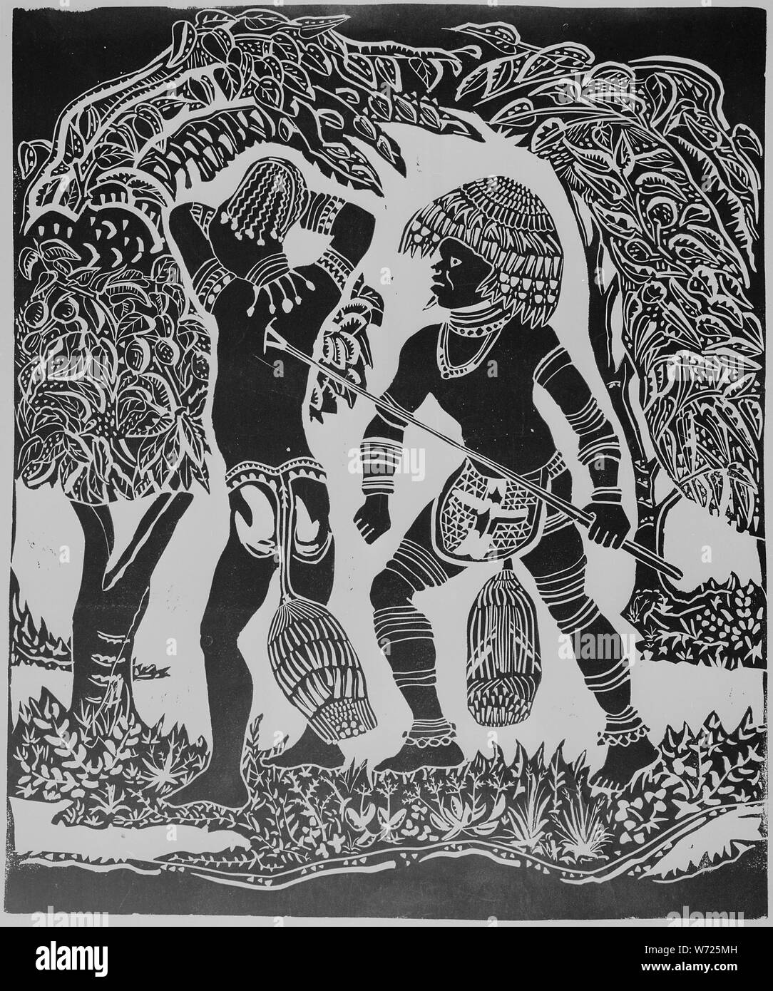 Linocut Notes Death in the Forest; General notes: Linocut Stock Photo - Alamy
