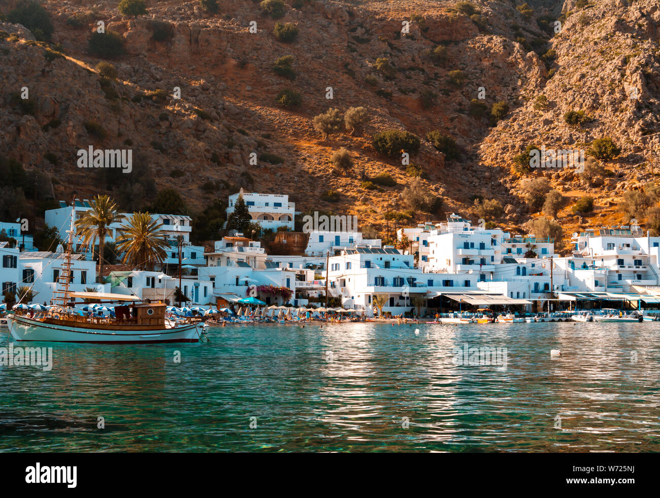 Loutro (Greek: 'Bath') lies on the south coast of Chania regional unit in west Crete island,Greece. Stock Photo