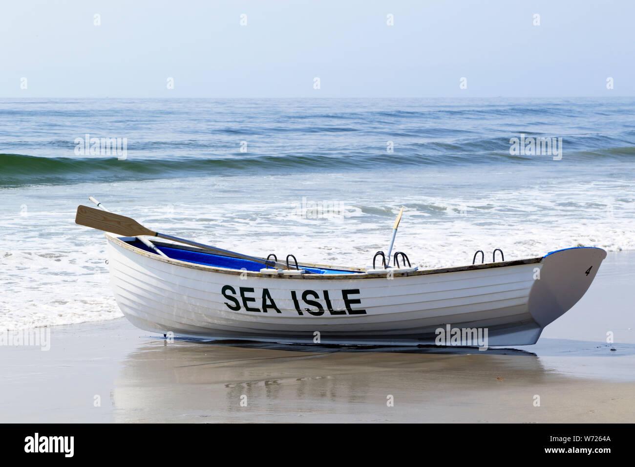Lifeboats on the beach in Sea Isle City, New Jersey, USA Stock Photo