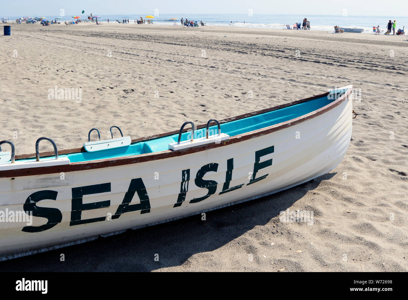 Lifeboats on the beach in Sea Isle City, New Jersey, USA Stock Photo