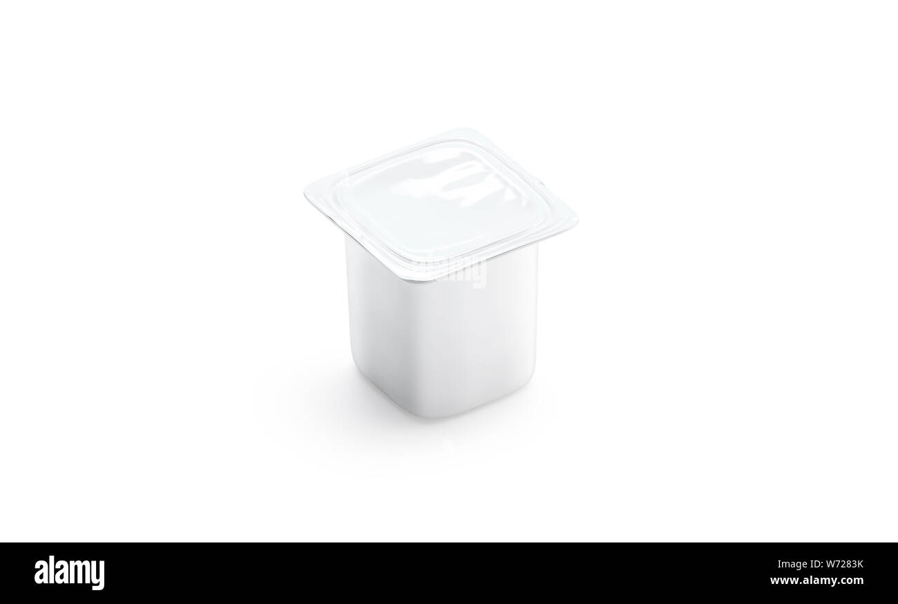 Blank white yogurt box mock up isolated, side view, 3d rendering. Empty