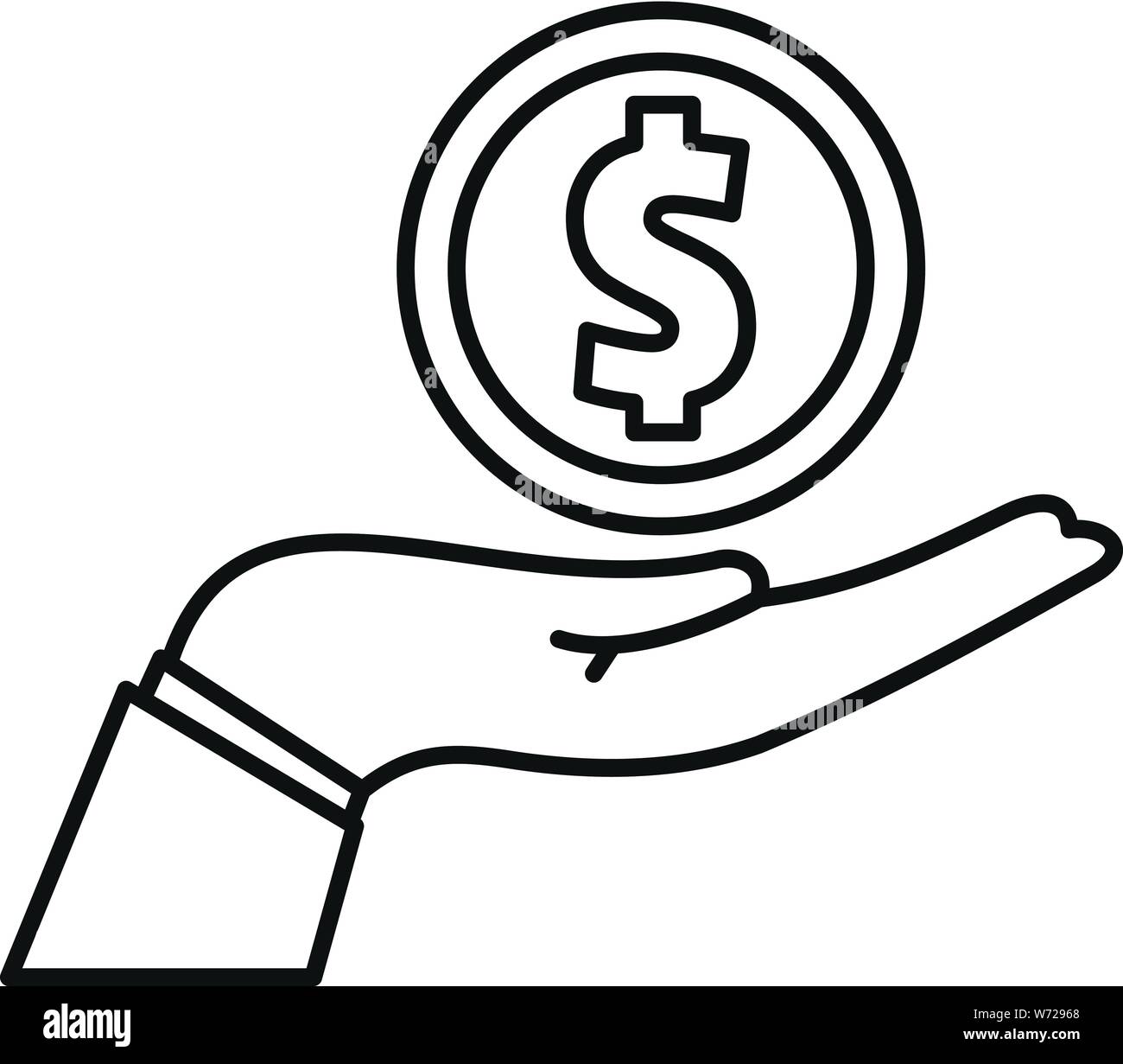 Donate money hand icon. Outline donate money hand vector icon for web design isolated on white background Stock Vector