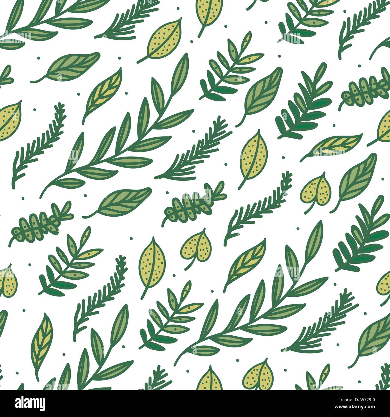 Seamless Pattern Green Leaf Hand Drawn Texture Isolated On White Background Eco Surface Design Stock Vector Image Art Alamy