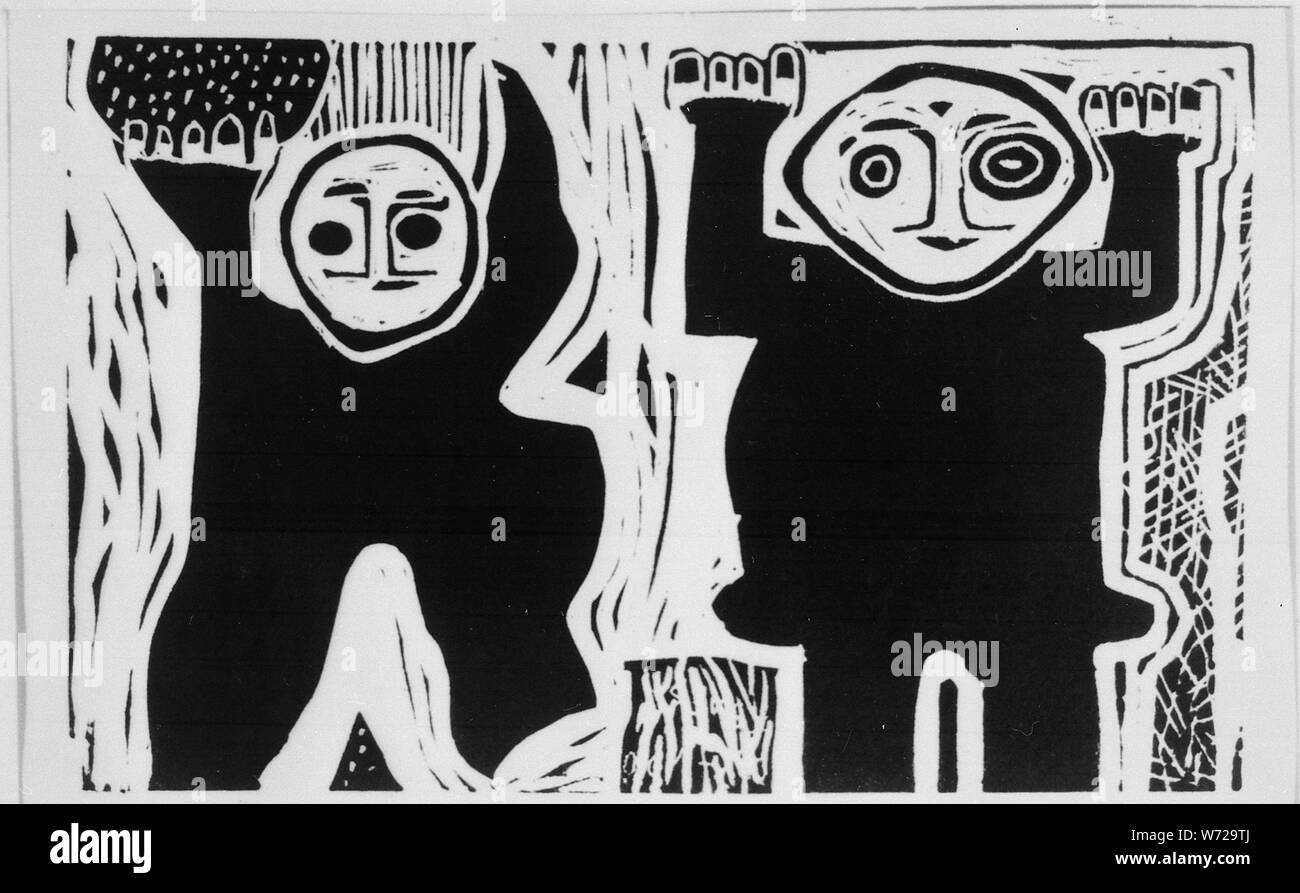 Figures; General notes:  Linocut Stock Photo