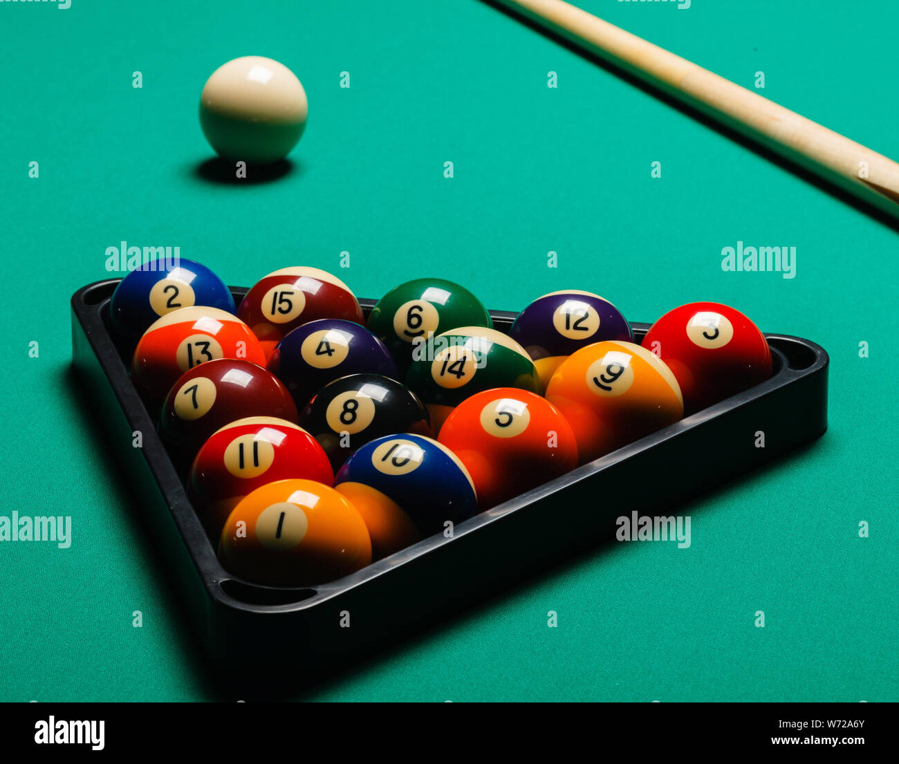 Billiard balls in a pool table Stock Photo Alamy