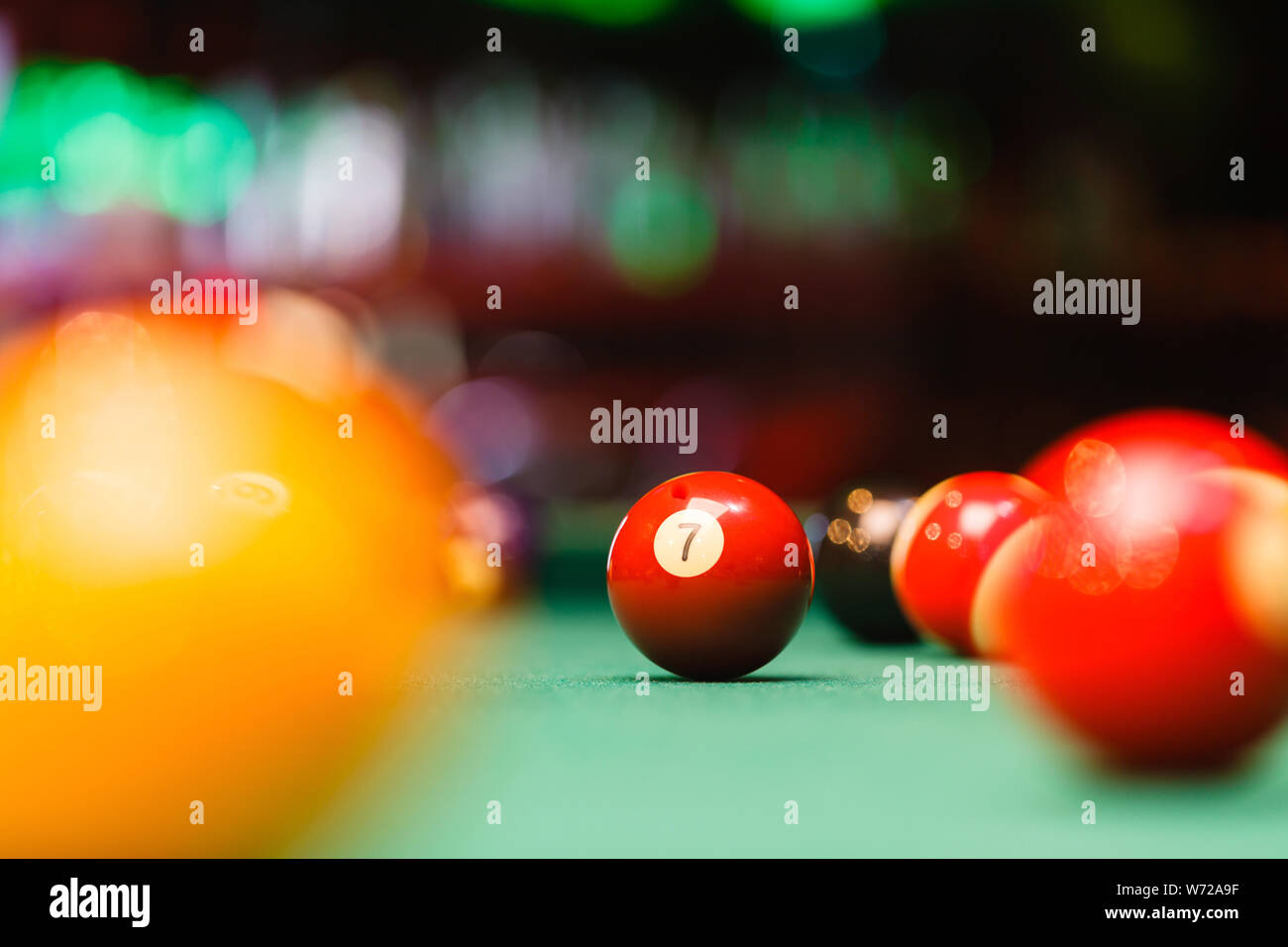 Billiard balls in a pool table Stock Photo Alamy