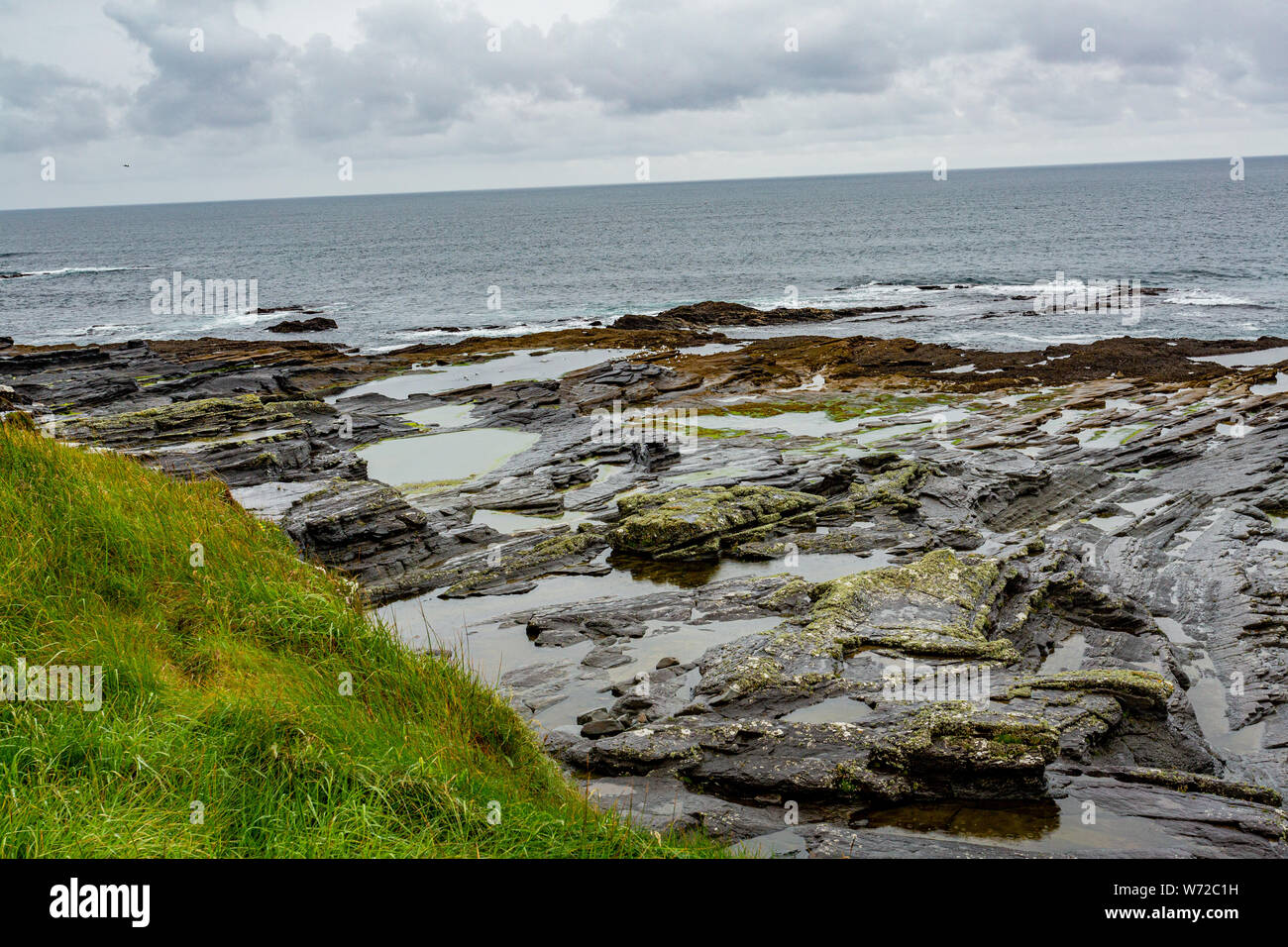 Irish limestone landscape on the coast in the coastal walk route from