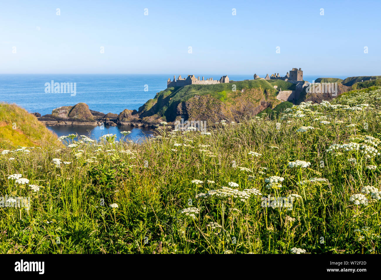 white angel view Dunnottar castle in a golden afternoon light Stock Photo