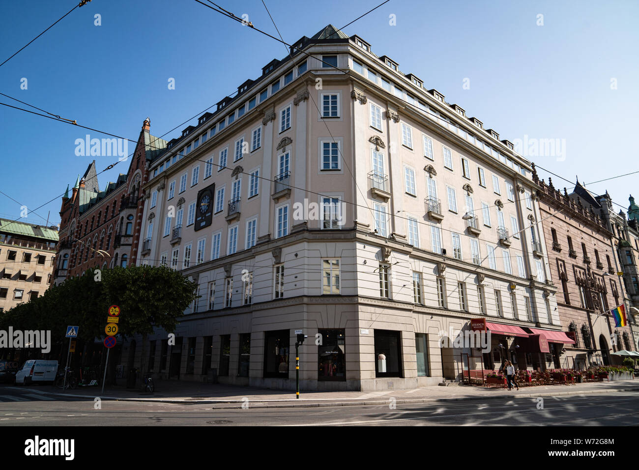 Hotel building that was the former bank famous for the Norrmalmstorg robbery that led to the phrase Norrmalmstorgssyndromet or 'Stockholm Syndrome'. Stock Photo