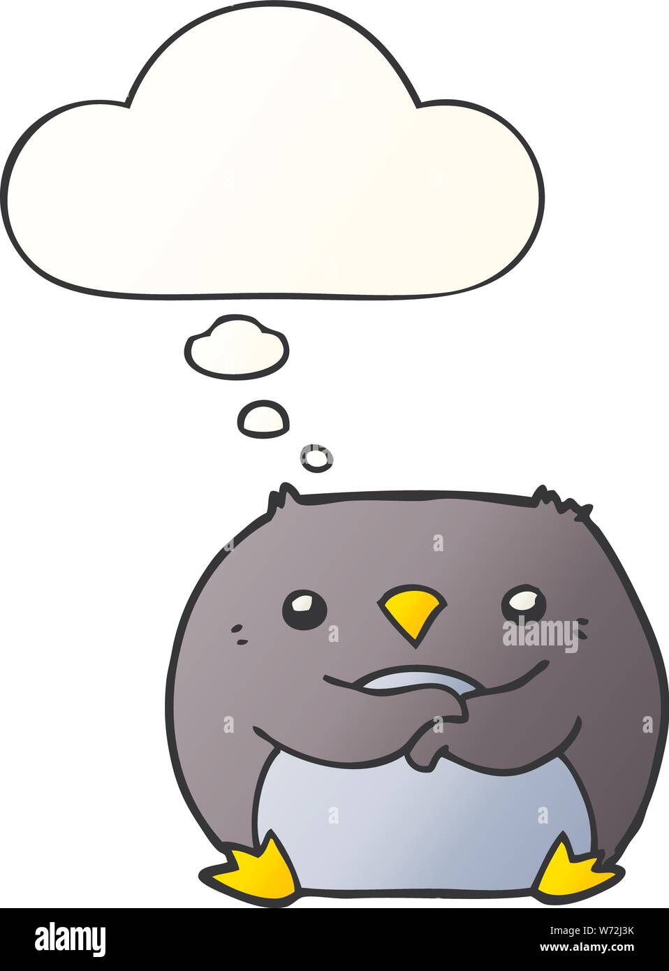 cartoon penguin with thought bubble in smooth gradient style Stock Vector