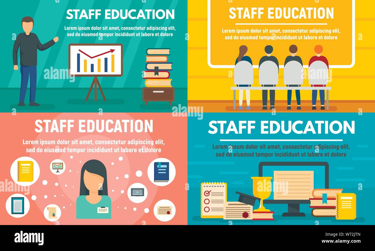 Staff Education Banner Set Flat Illustration Of Staff Education