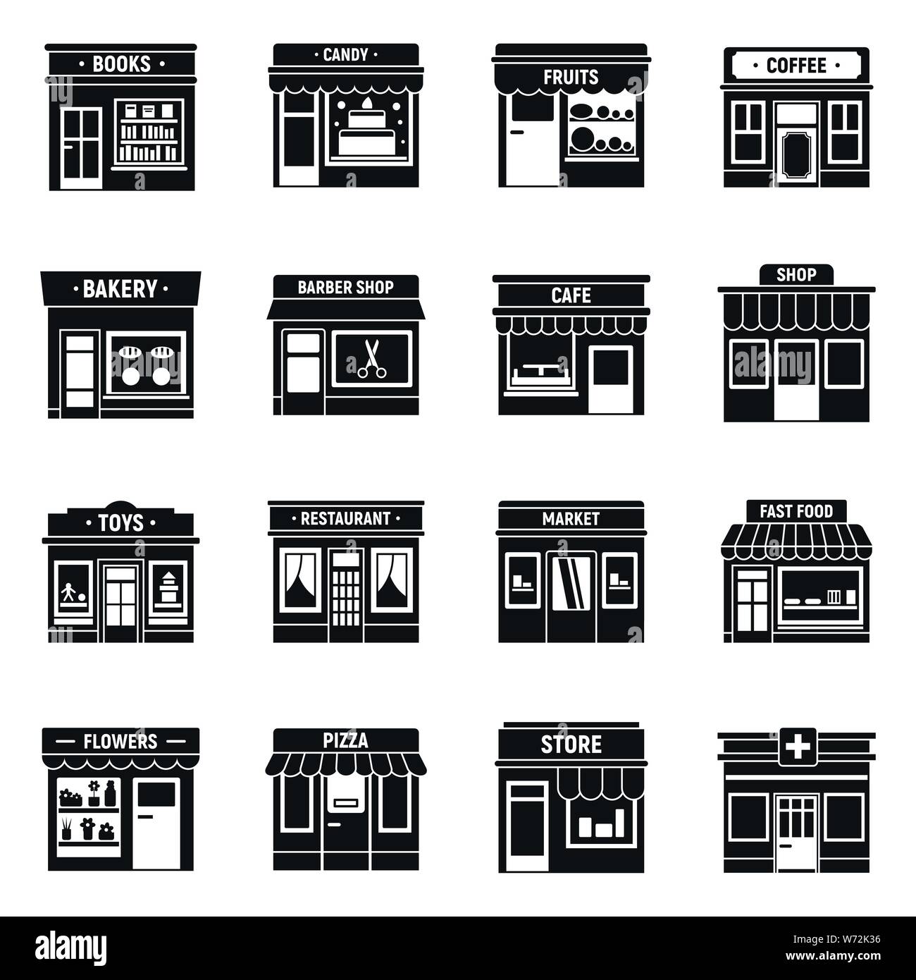 Local business shop icons set. Simple set of local business shop vector icons for web design on white background Stock Vector