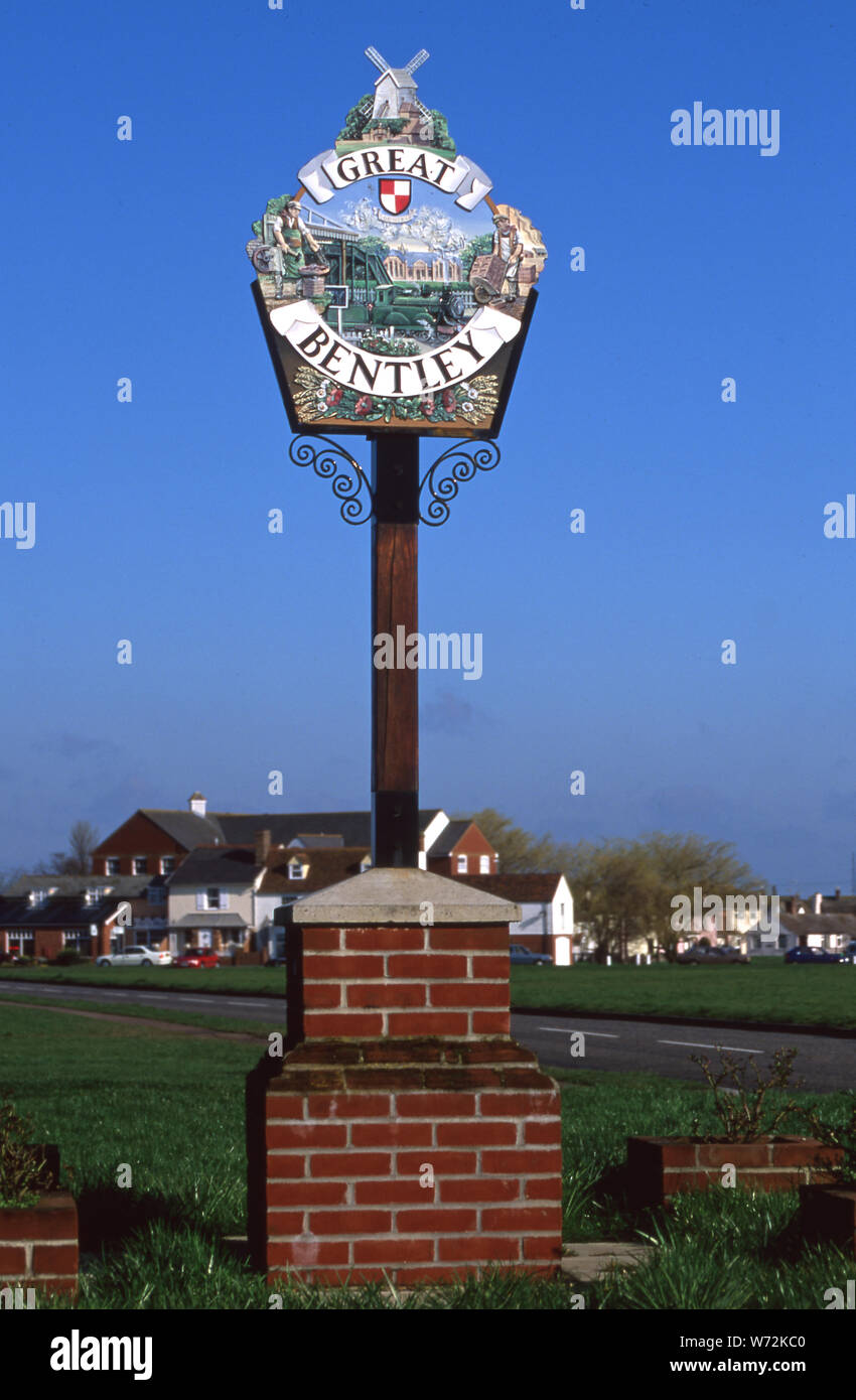 Village sign, Great Bentley Essex Stock Photo