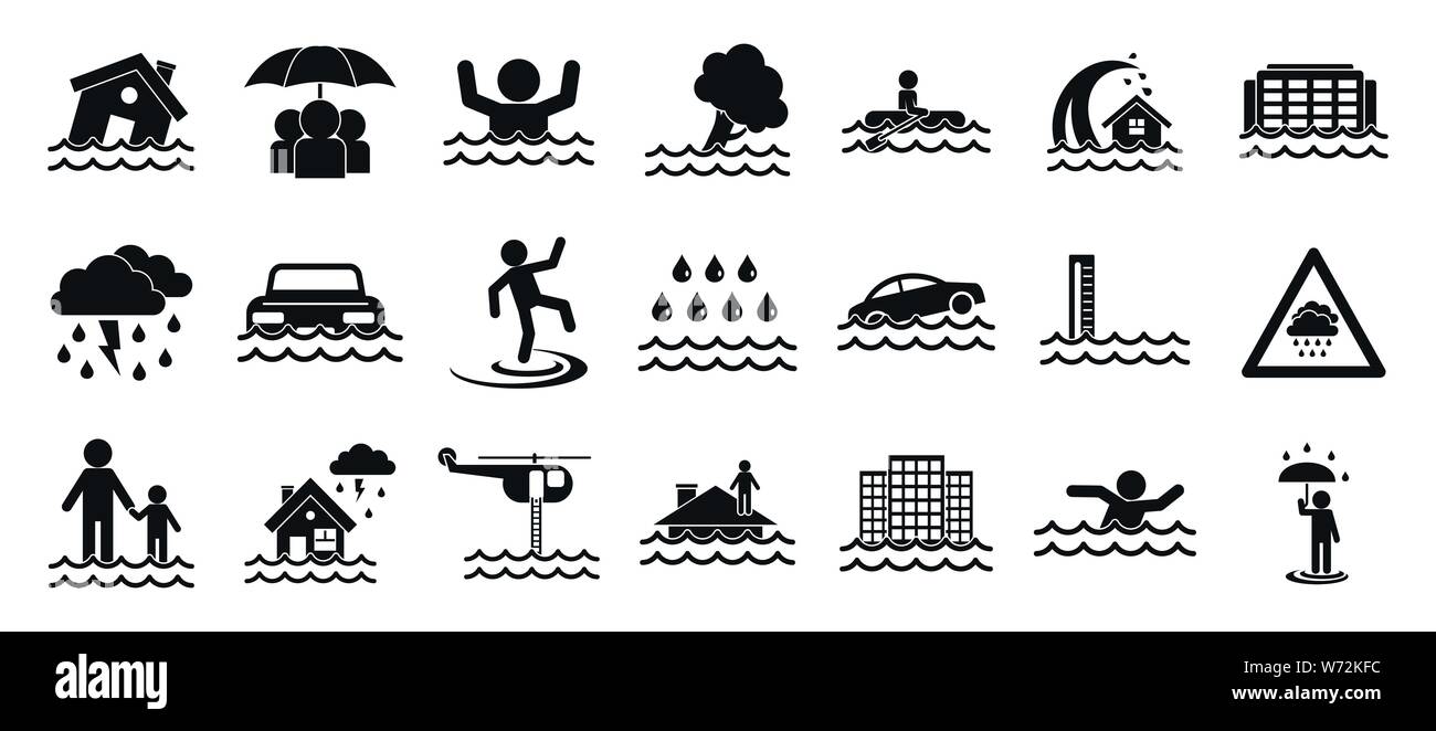 Flood icons set. Simple set of flood vector icons for web design on white background Stock Vector