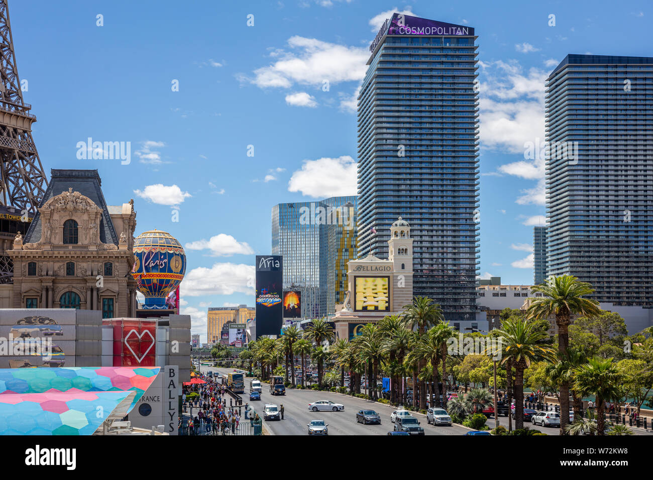 Las Vegas Nevada, USA. May 27, 2019. Las vegas strip aerial view  in the morning. Sunny spring day, blue sky Stock Photo