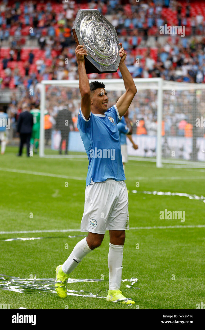 London, UK. 04th Aug, 2019. Rodri of Manchester City during the 2019 FA Community Shield match between Liverpool and Manchester City at Wembley Stadium, London, England on 4 August 2019. Photo by Carlton Myrie. Editorial use only, license required for commercial use. No use in betting, games or a single club/league/player publications. Credit: UK Sports Pics Ltd/Alamy Live News Stock Photo