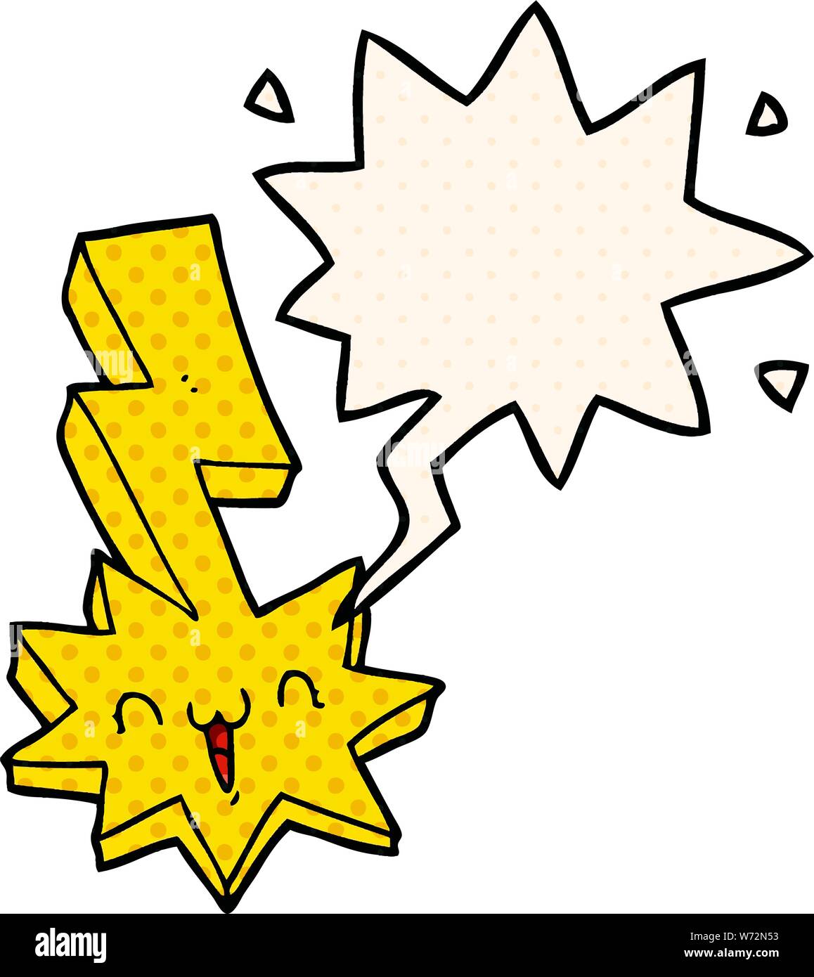 cartoon lightning bolt with speech bubble in comic book style Stock Vector