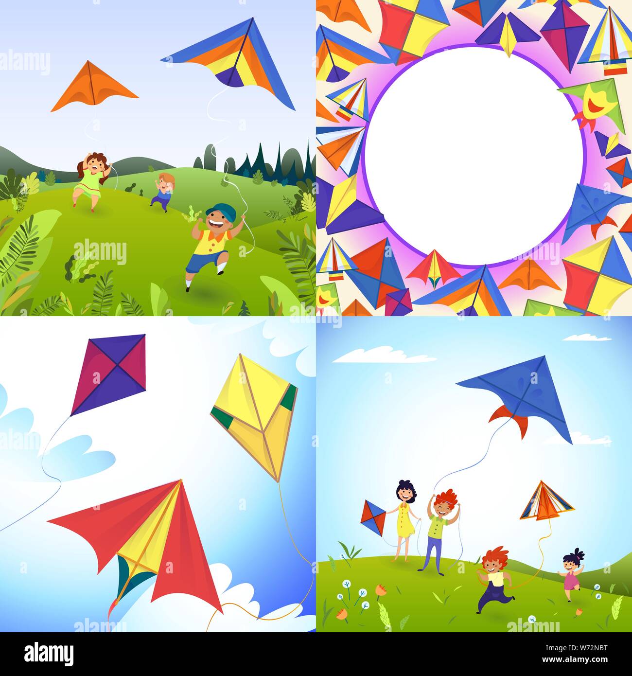 Kite banner set. Cartoon illustration of kite vector banner set for web