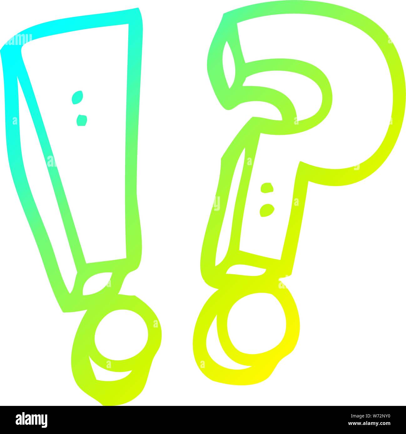 cold gradient line drawing of a cartoon question mark and exclamation ...