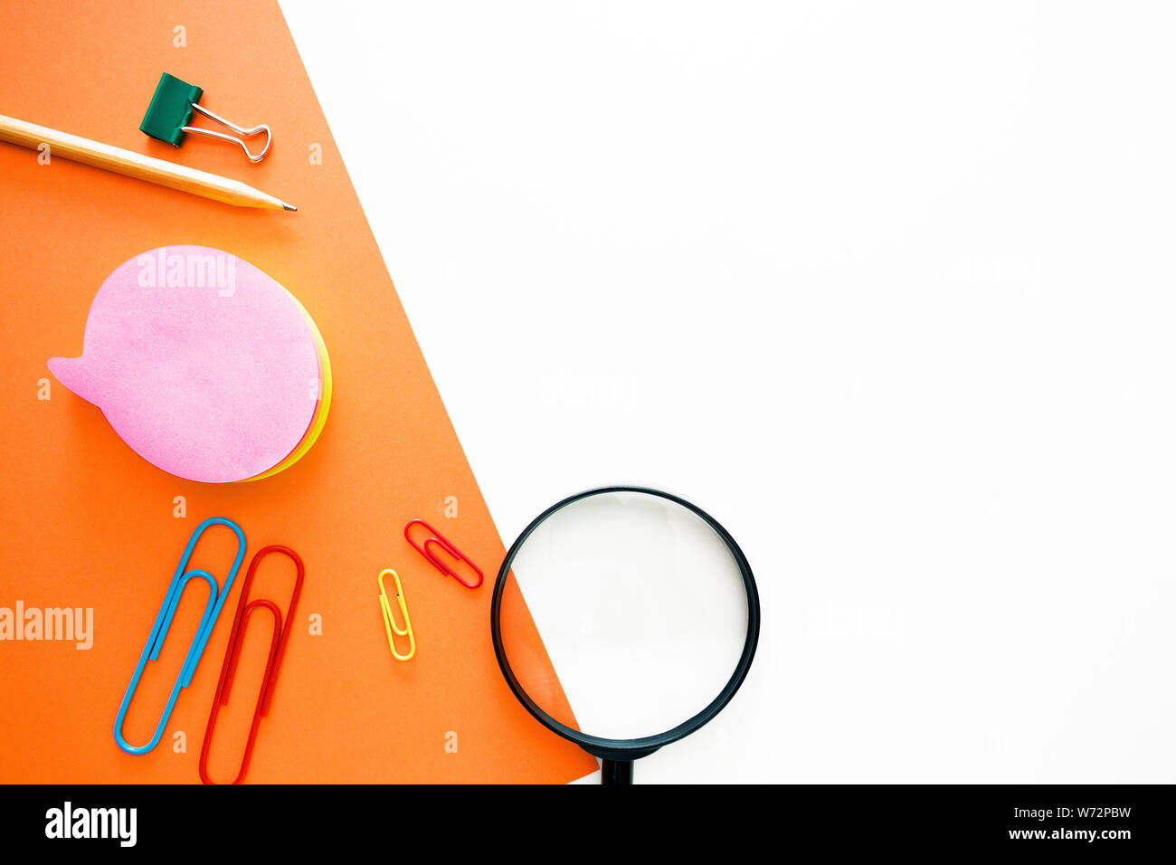 simple pencil, paper clips, magnifier, office stationery in the form of ...