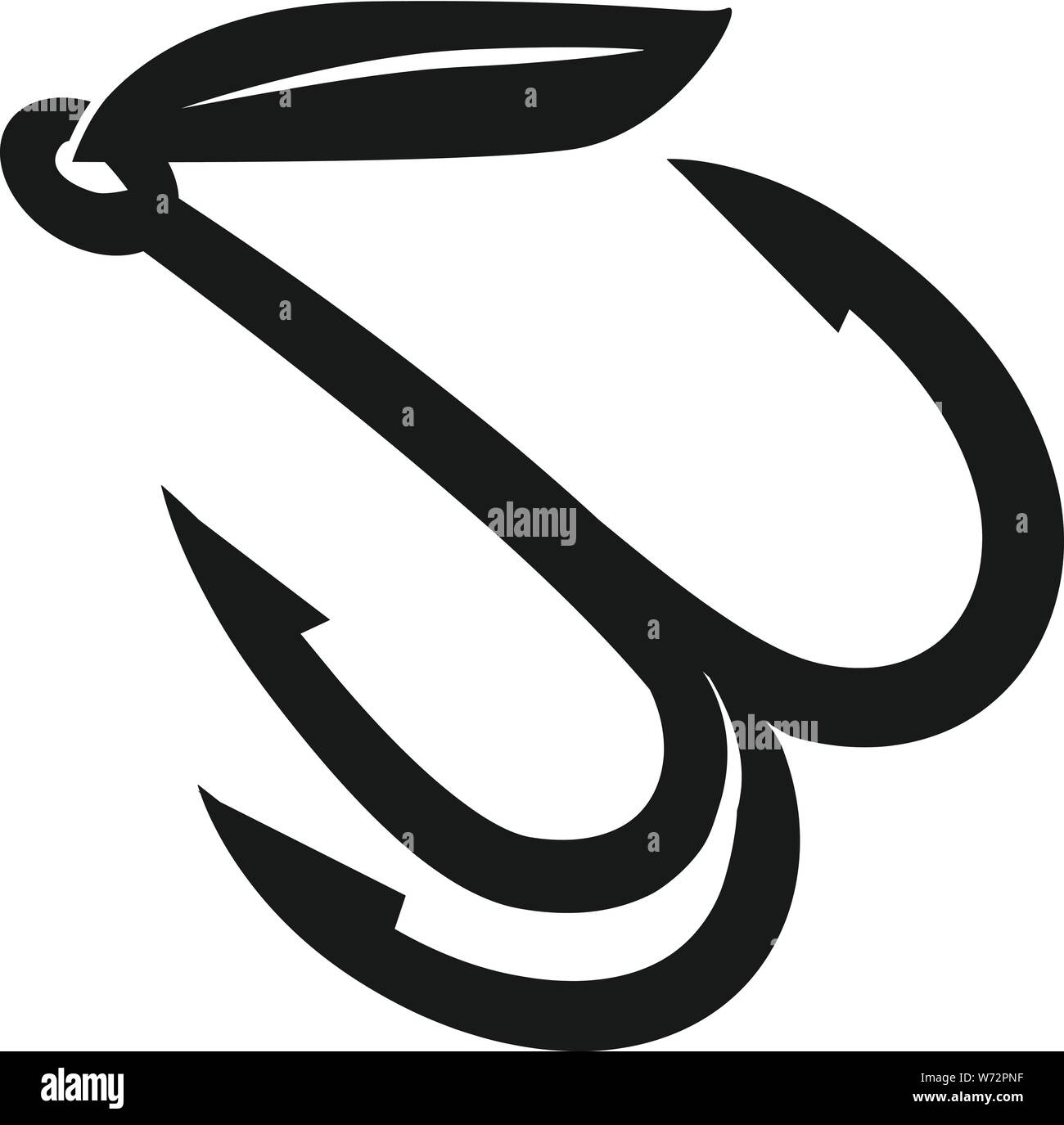 Triple fishing hook with feather icon. Simple illustration of triple fishing hook with feather vector icon for web design isolated on white background Stock Vector