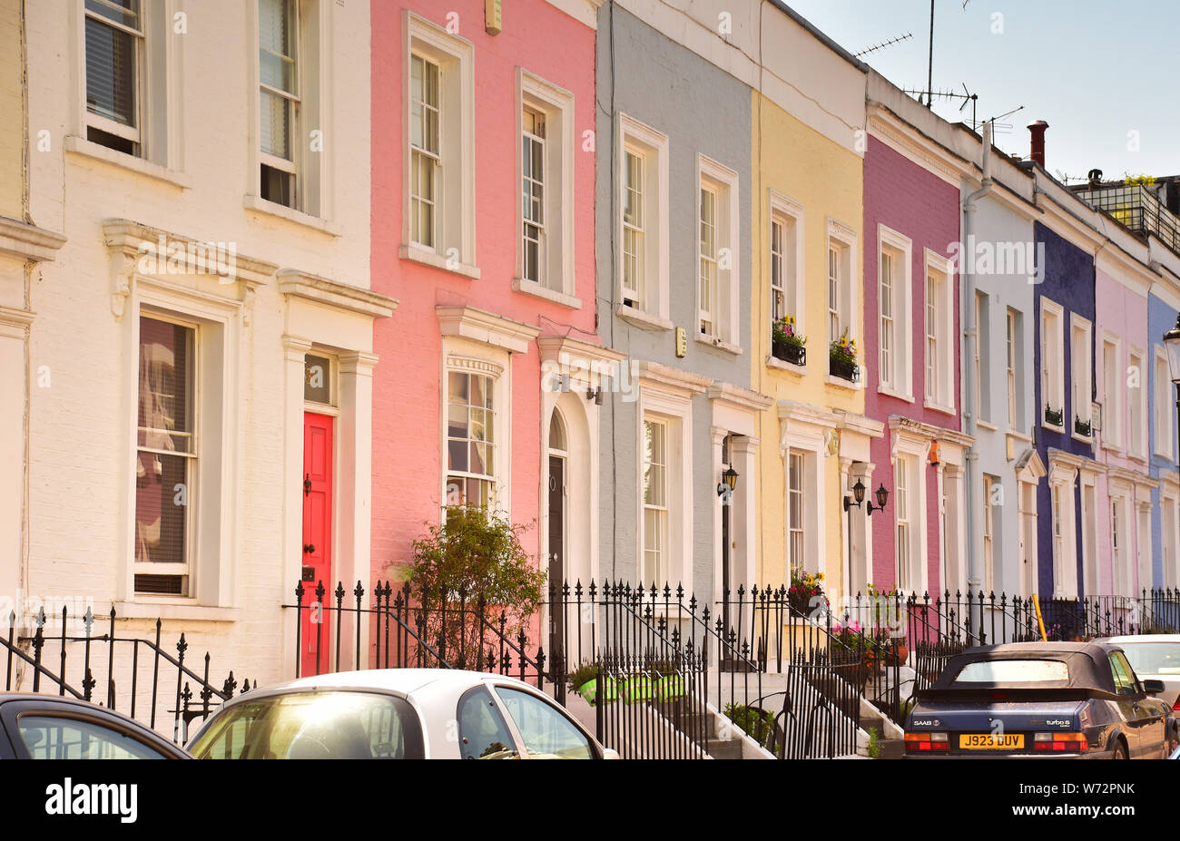 Brightly Painted Coloured Houses near Portobello Road in Notting Hill