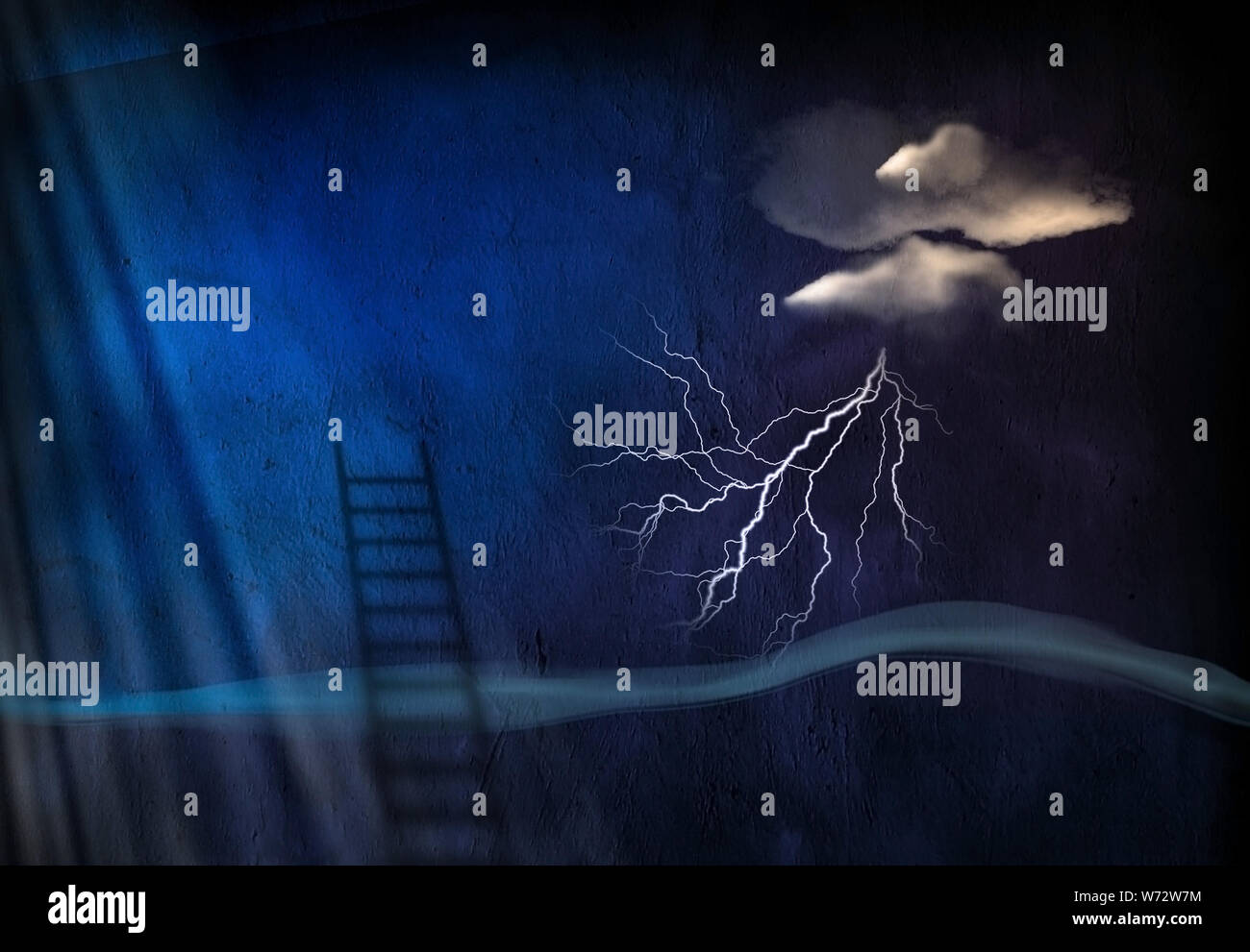 Surrealism. Lightning and cloud, ladder Stock Photo - Alamy