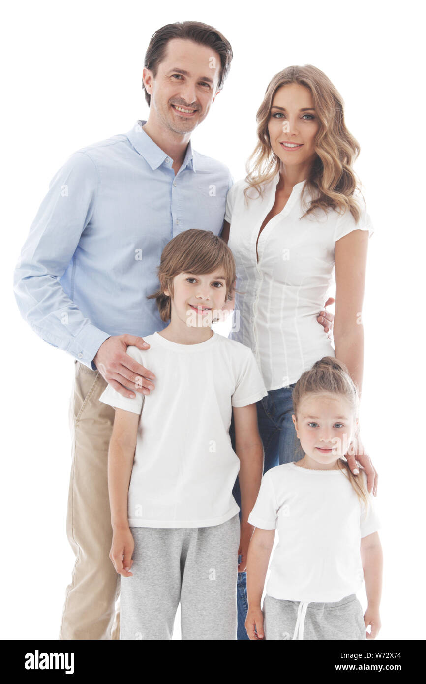 Happy family isolated on white background Stock Photo - Alamy