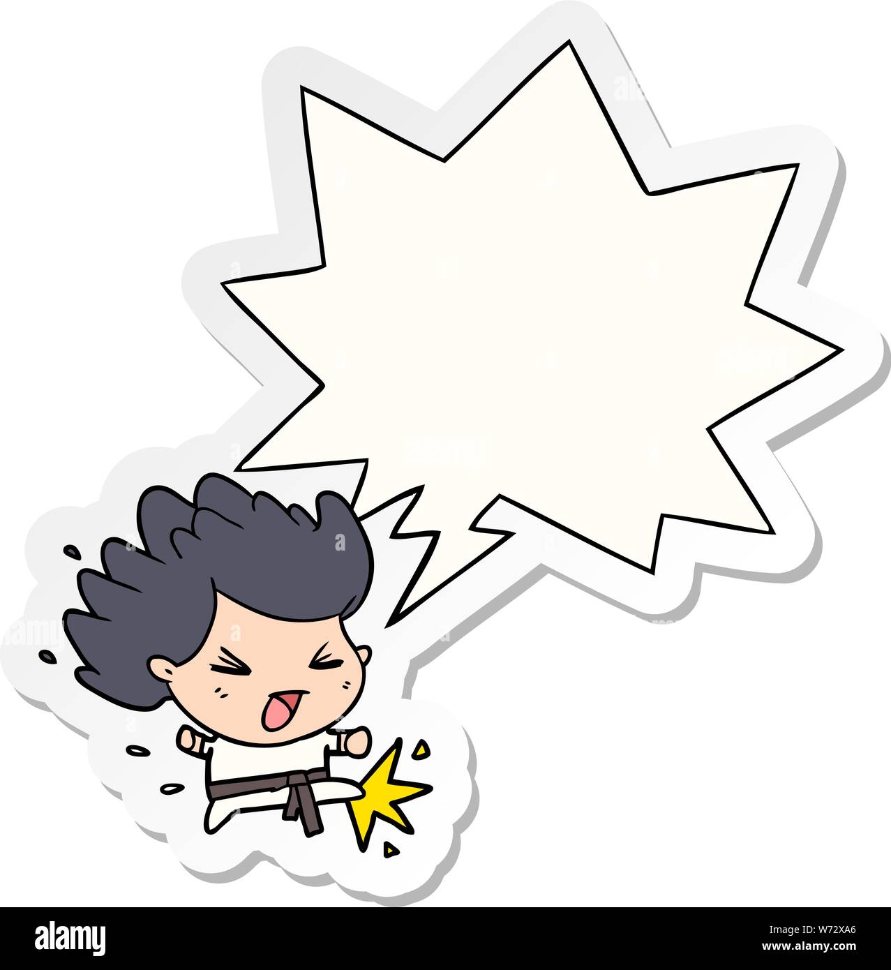 cute cartoon kicking karate champion with speech bubble sticker Stock ...