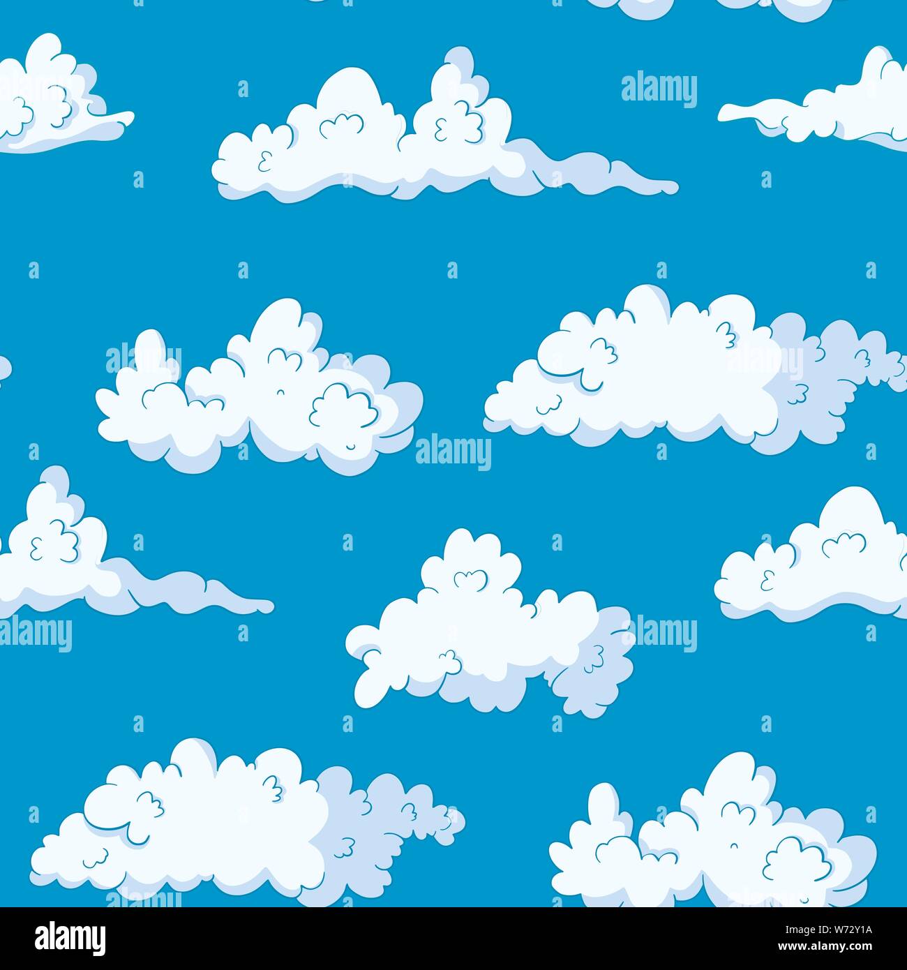 Cloud vector Seamless pattern. Fluffy sky drawing. Heaven spring