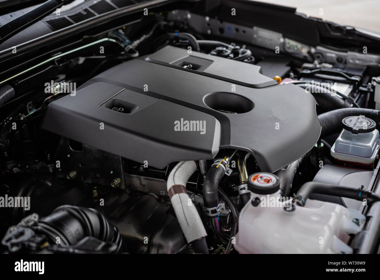 Close up detail of new car engine. Repair and transportation concept Stock Photo