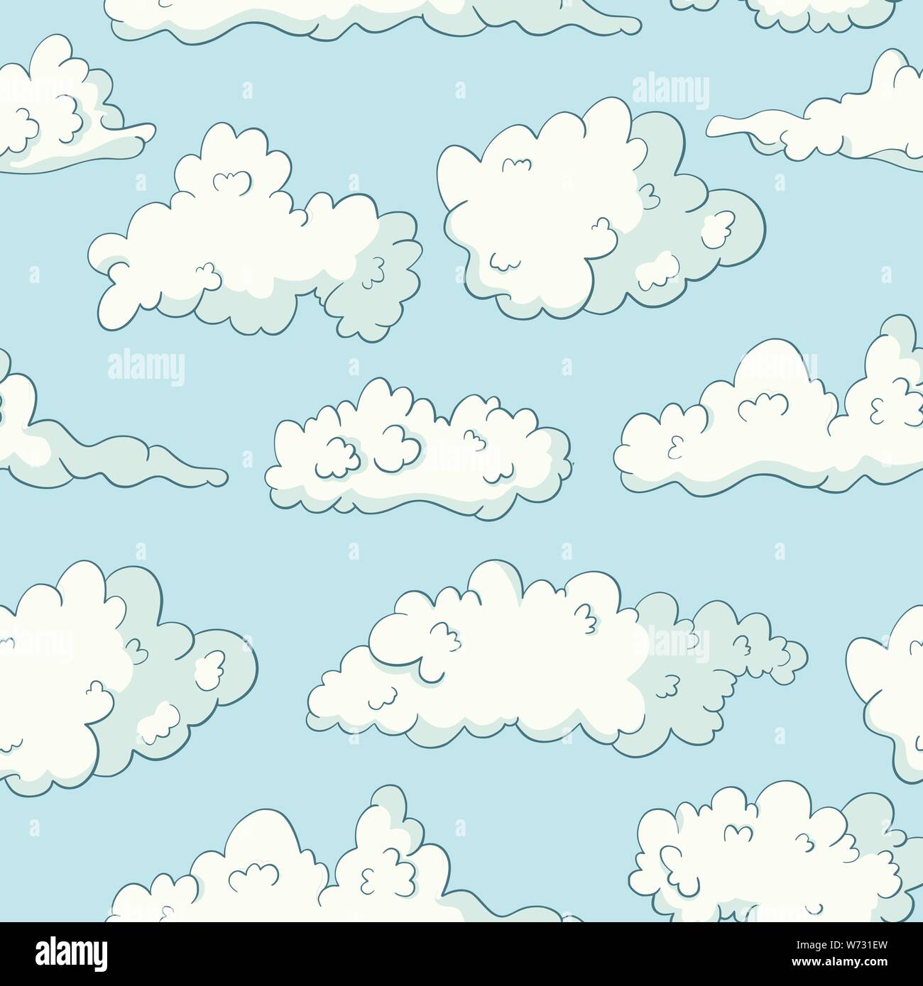 Cloud vector seamless pattern. Fluffy sky drawing. Heaven spring ...