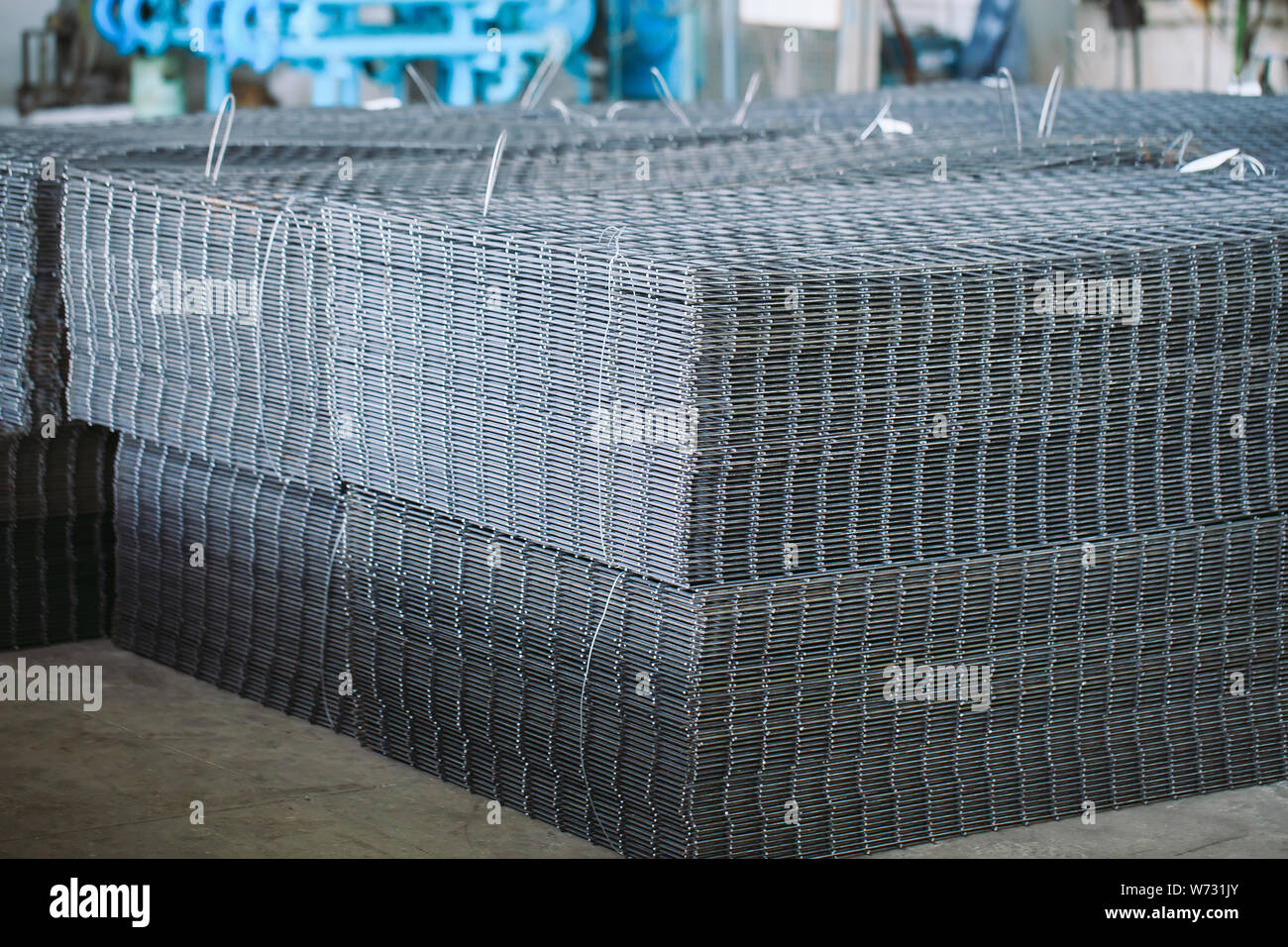 Metal grid. Heavy industry production. Metal rolling plant. Stock Photo