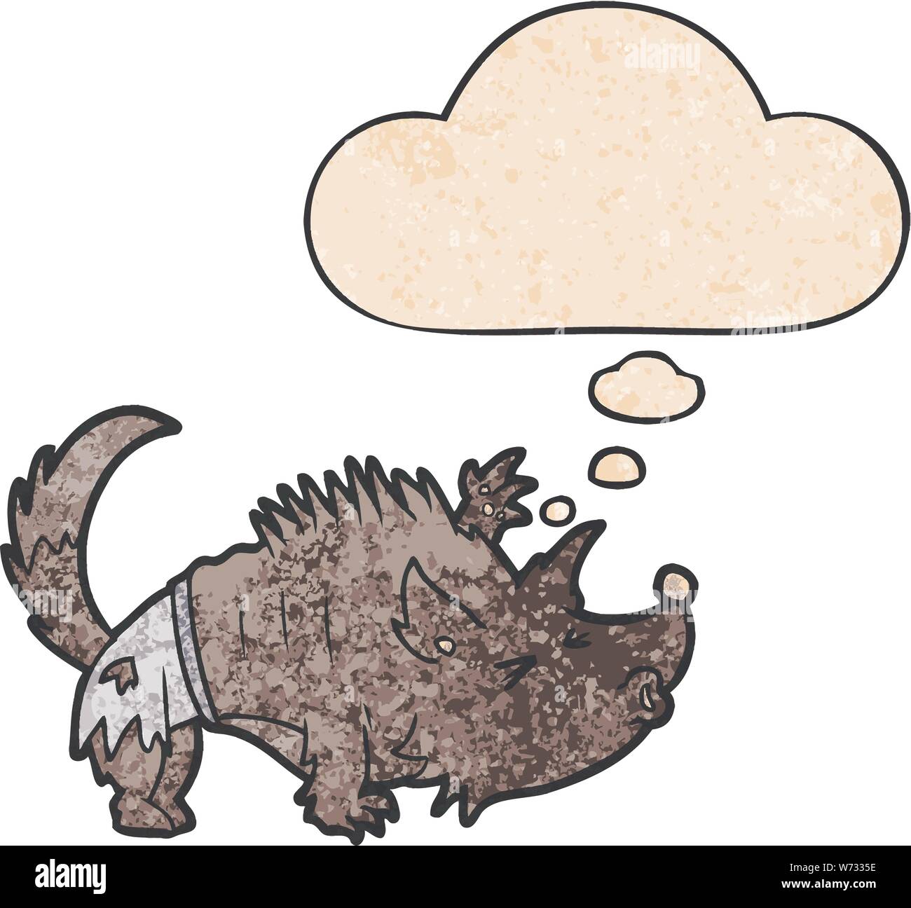 cartoon werewolf with thought bubble in grunge texture style Stock ...