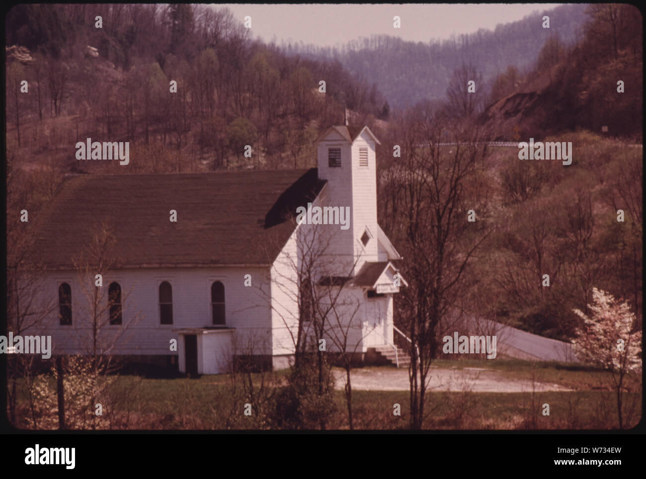 SMALL METHODIST CHURCH STANDS NEXT TO THE WEST VIRGINIA TURNPIKE NEAR