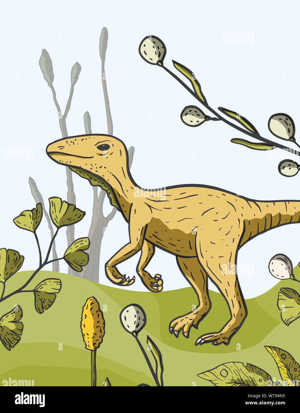 Inosaurus Theropod Dinosaur vector card. Jurassic and Cretaceous animal ...