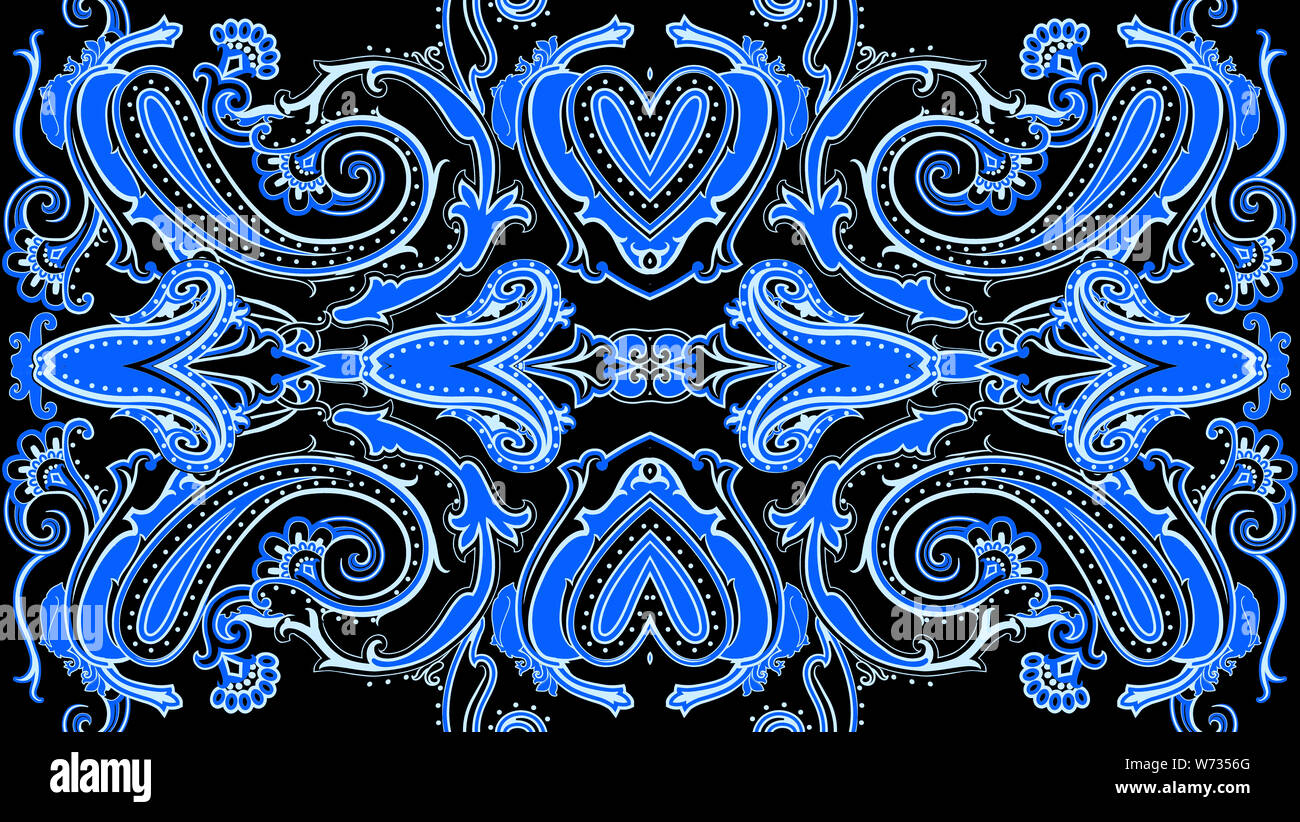 Indian Traditional paisley pattern. Blue color background Stock Photo ...