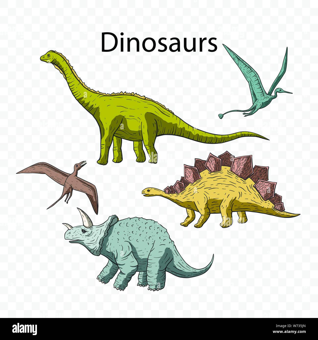 Dinosaurs icon set. Jurassic and Cretaceous animal collection ...