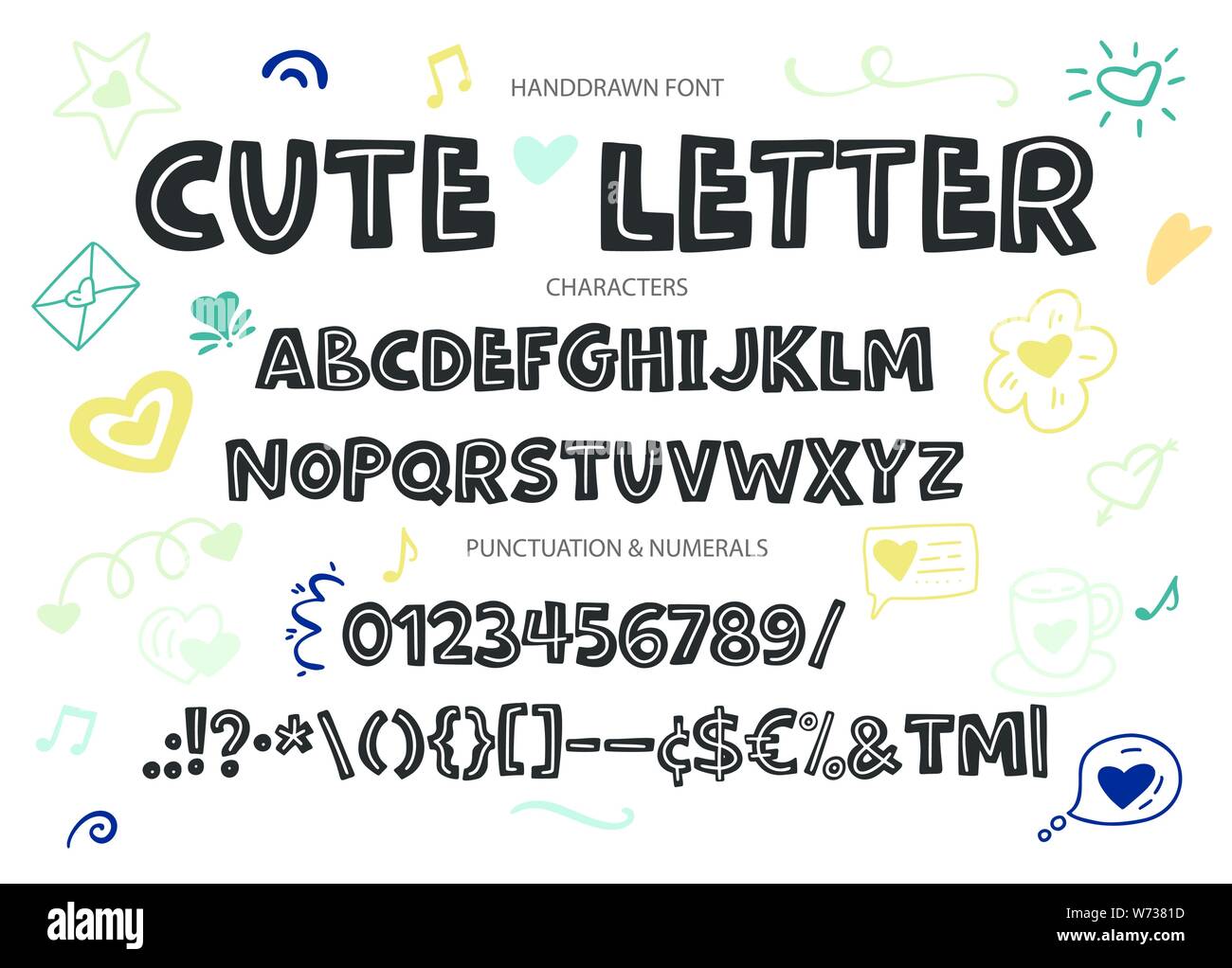 Cute hand drawn love display vector alphabet ABC font with letters ...