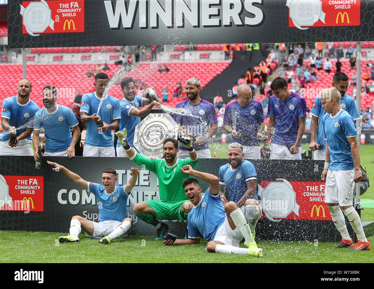 London, UK. 04th Aug, 2019. Manchester City are winners of the FA Community  Shield match between Liverpool and Manchester City at Wembley Stadium on  August 4th 2019 in London, England. (Photo by
