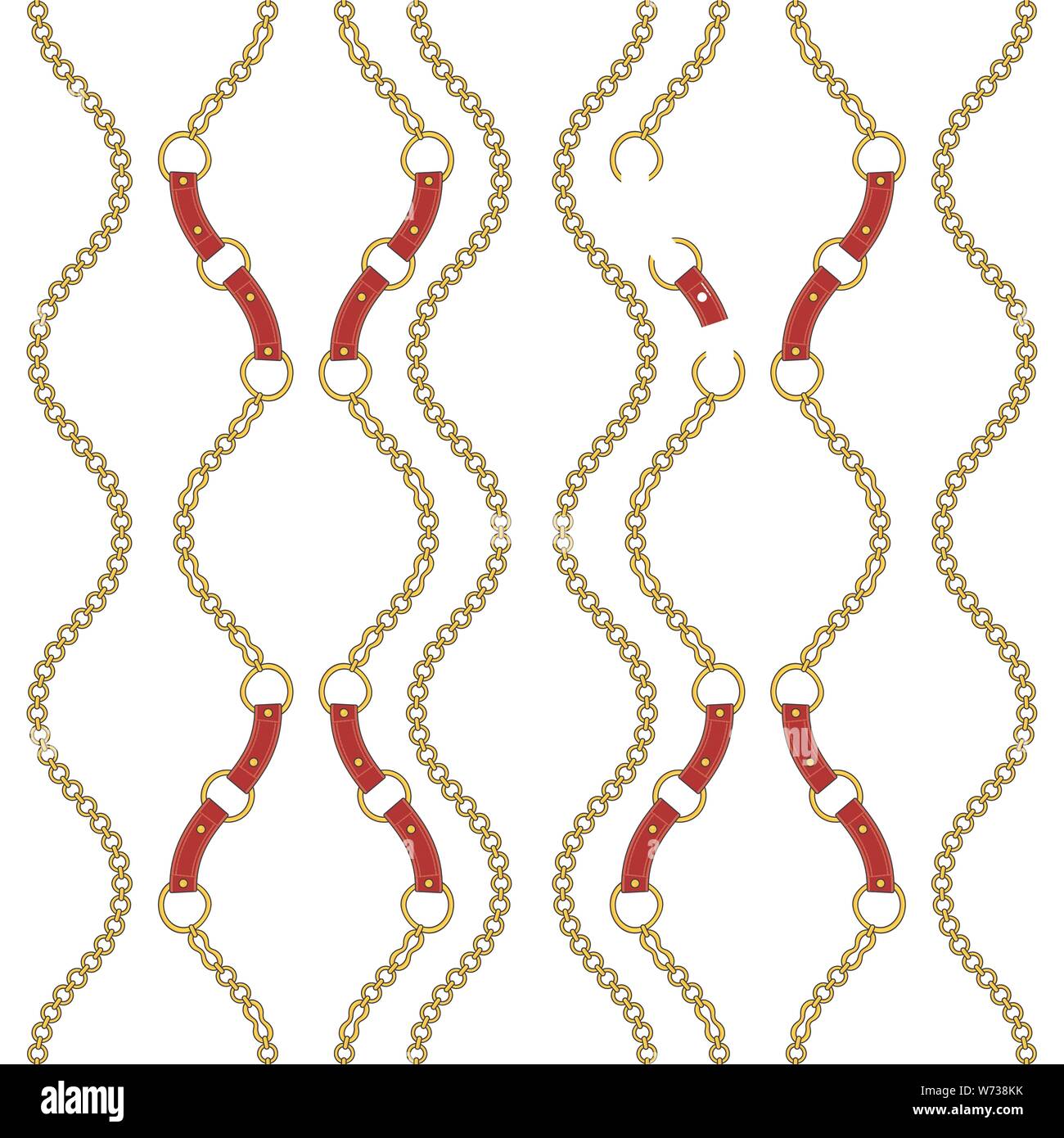 Seamless pattern with gold chains, pendants and straps Stock Vector
