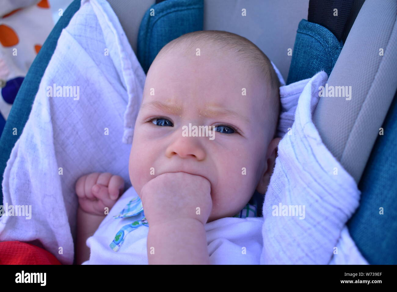 Newborn baby. Blonde boy with blue eyes, ten weeks Stock Photo Alamy
