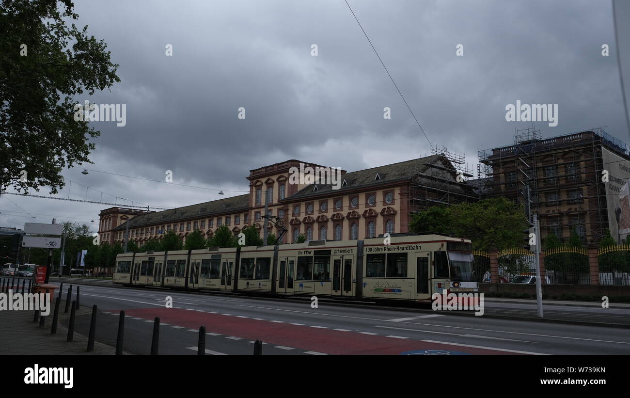 Strassenbahn in Front of Castle Stock Photo