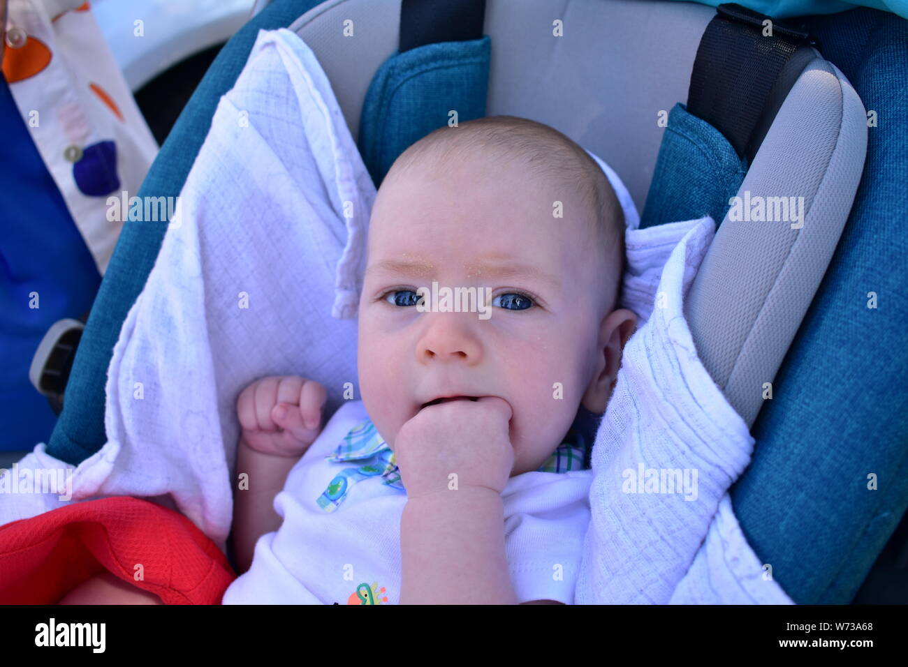 Newborn baby. Blonde boy with blue eyes, ten weeks Stock Photo Alamy