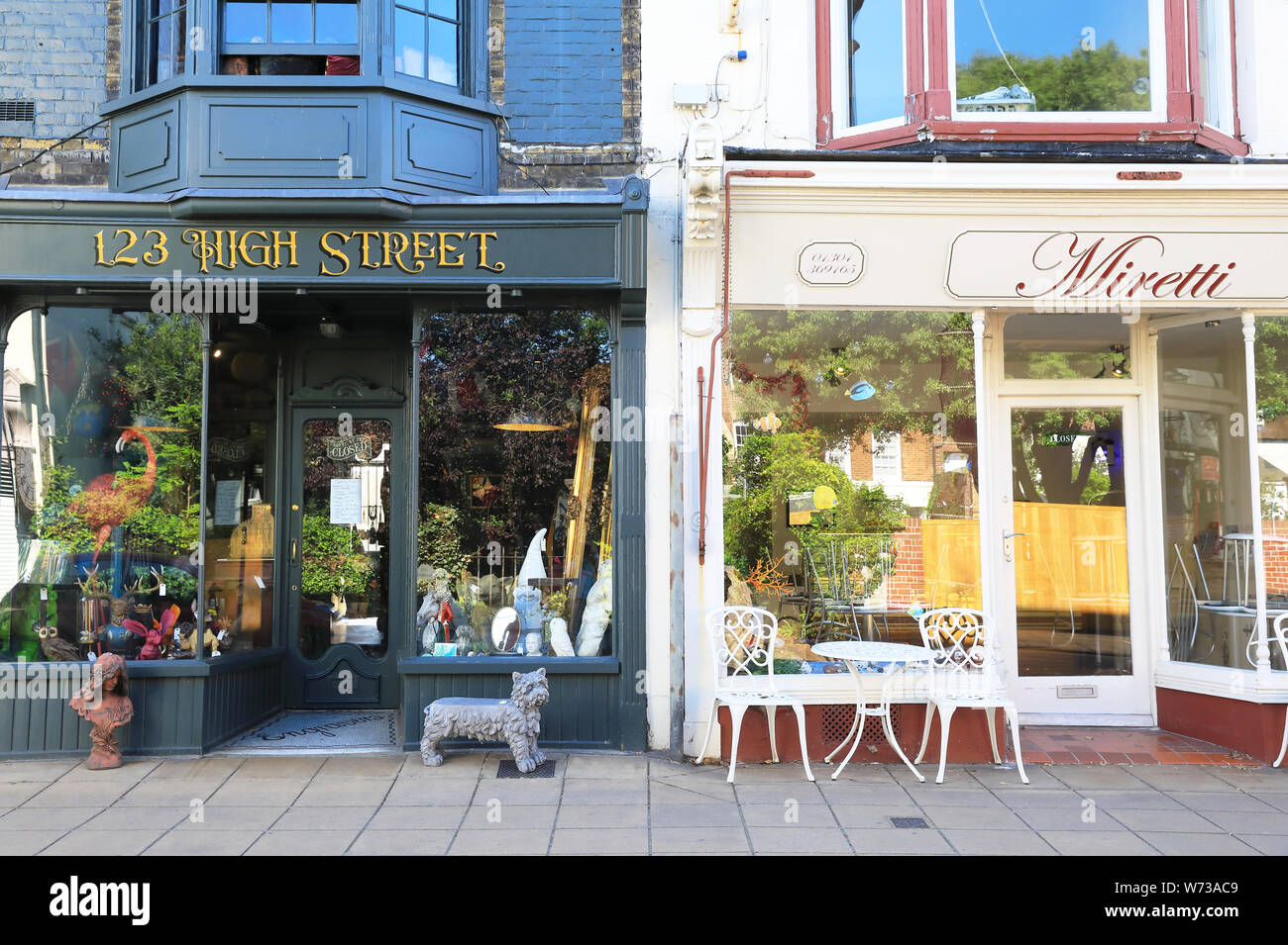 Trendy shops and cafes on Deal High Street on Kent's east coast, in