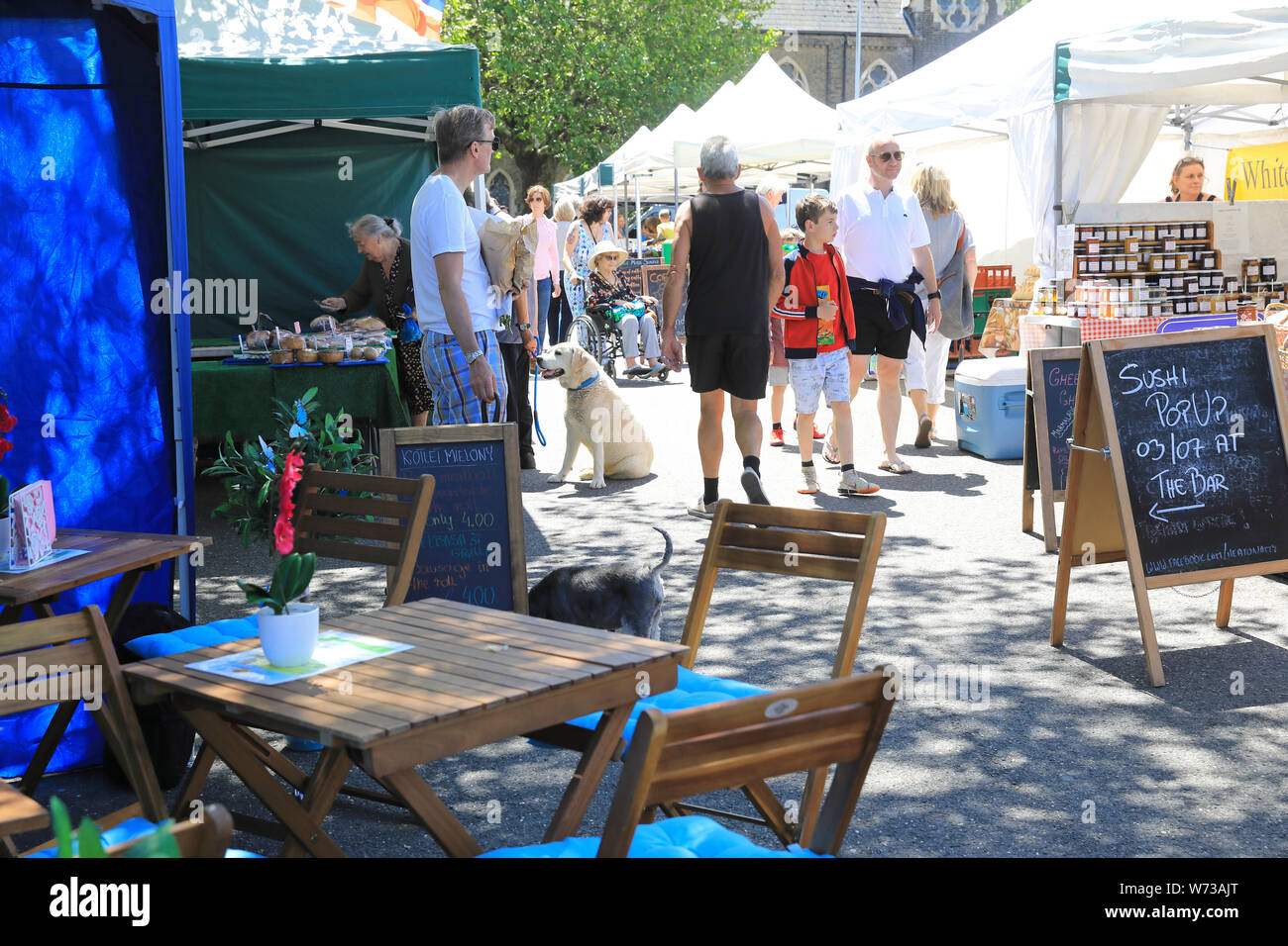 Vibrant Saturday market on the High Street in pretty coastal town Deal