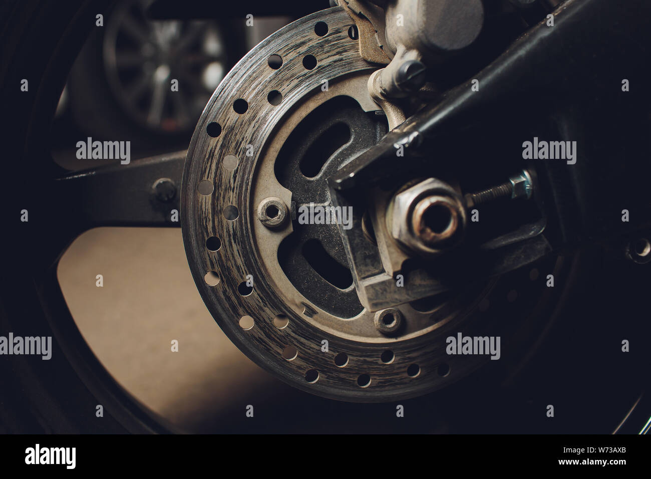 This is the image of a motorcycle brake disc, brake system Stock Photo