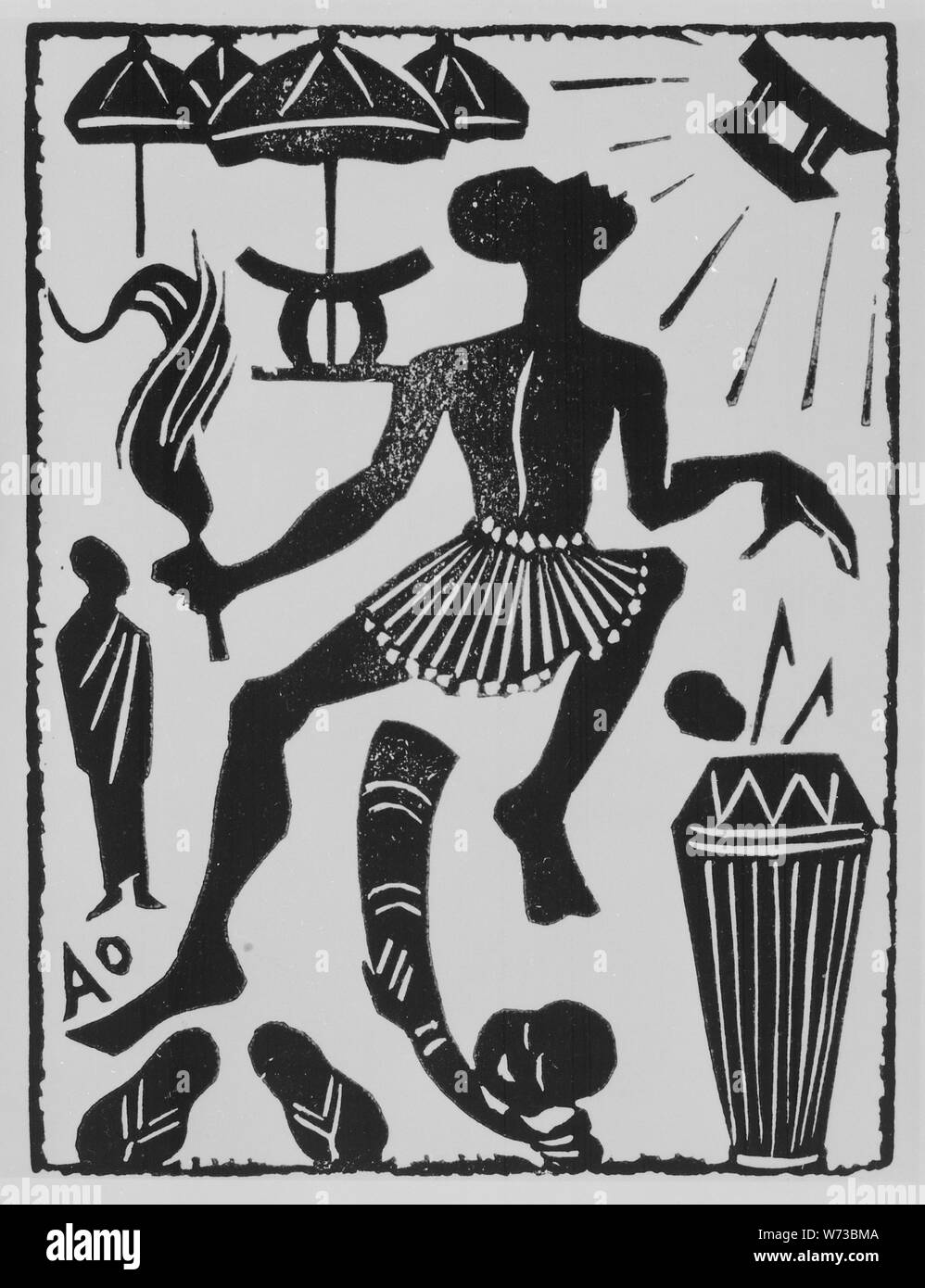 The Coming of the Ashanti Golden Stool; General notes:  Linocut? Stock Photo