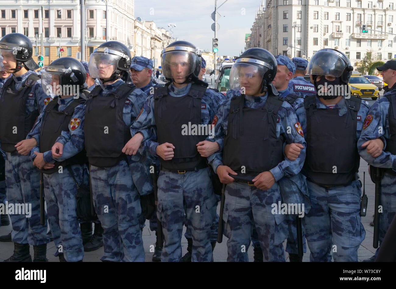 Police officers in protective uniforms Stock Photo