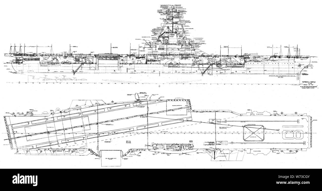 USS Wasp (CVS-18) outboard and deck profile 1960s Stock Photo
